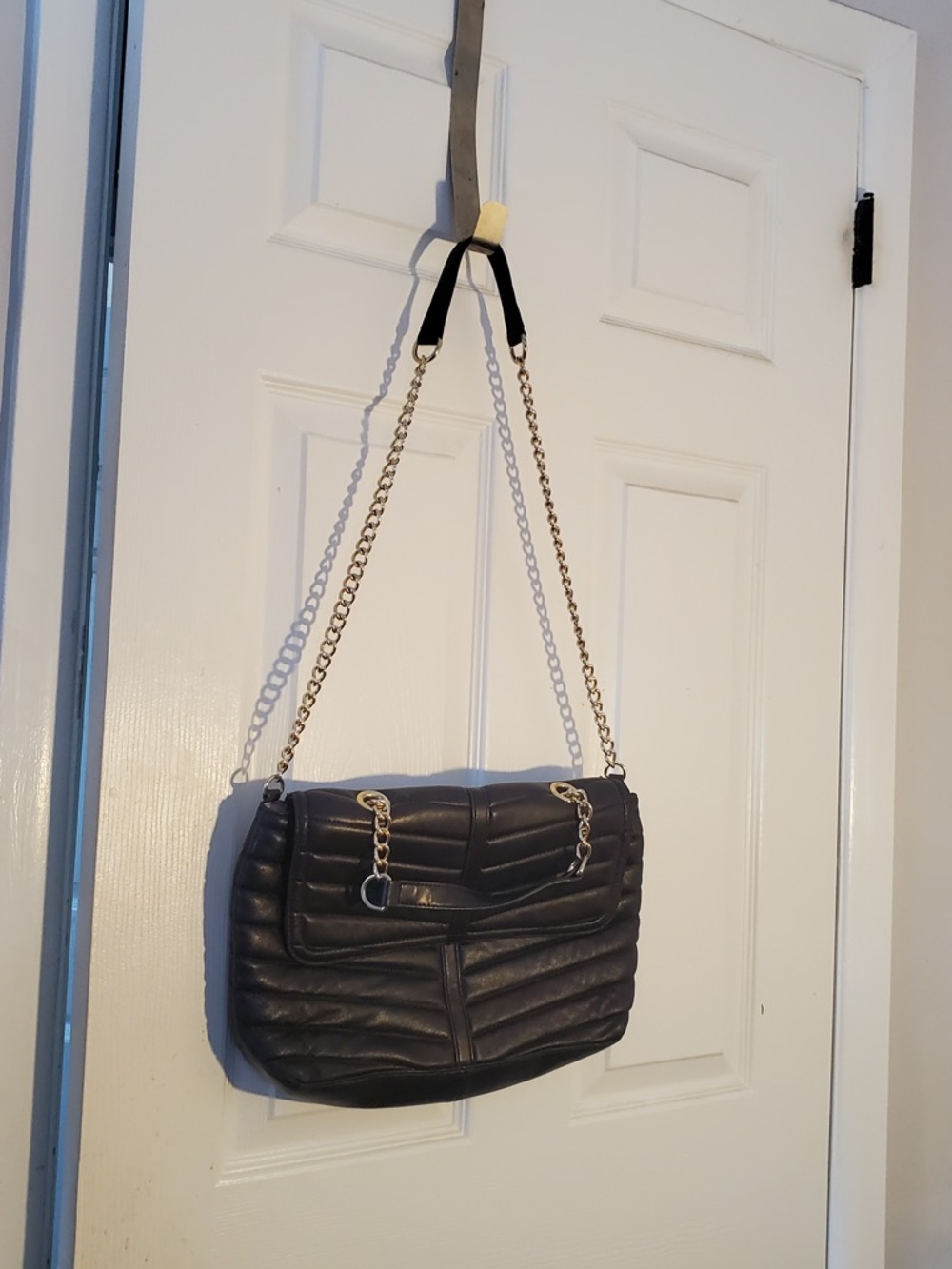 Talbots Black Quilted Shoulder Bag with Gold Chain